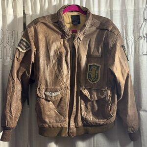 Global Identity Aviator Bomber Flight Jacket Brown Leather with Patches